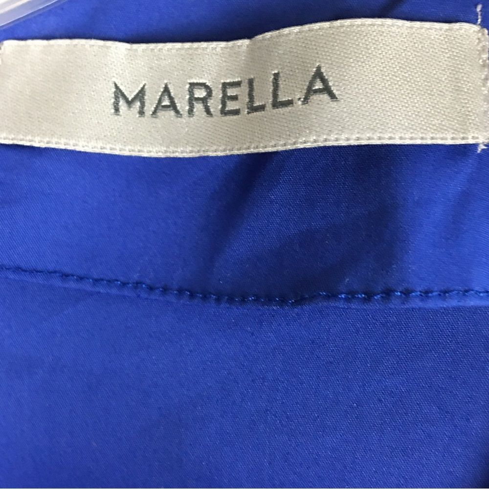 MARELLA Royal Blue Cotton Poplin Blend Notched Neck Wrap Midi Dress Size US 6 - Picture 11 of 14